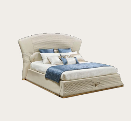 Camera da letto Letto Pouf 2x Comodino Set completo Mobili in pelle