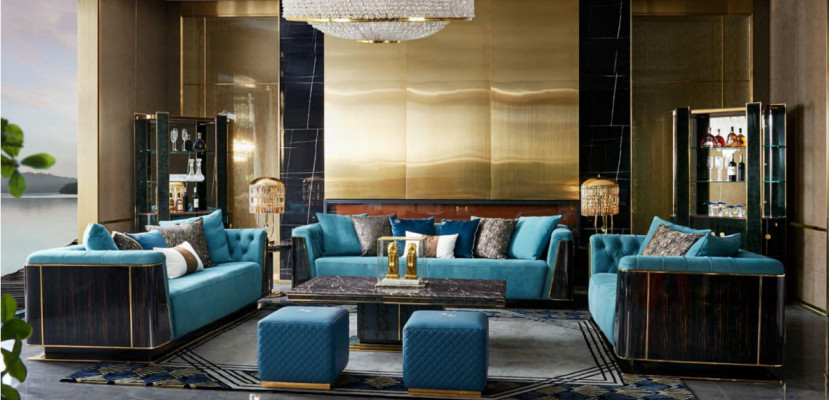Mobili da soggiorno di lusso inclusi divano, set divano, tavolino da salotto, design.