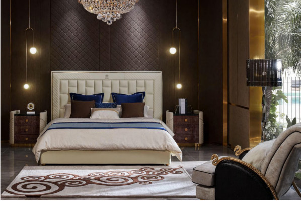 Letto Camera da letto Design Letti Comodini Mobili di lusso Set da 3 pezzi