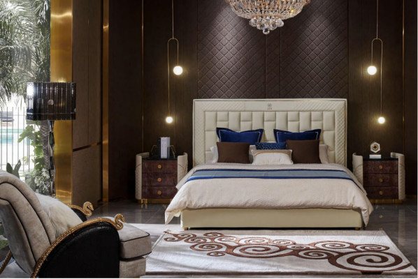 Design Letto in pelle di lusso Letti imbottiti matrimoniali moderni 180x200