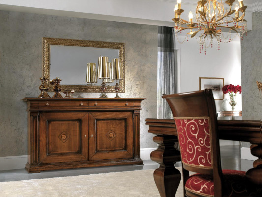 Mobile con cassetti in legno massello con specchio Set di credenze italiane in legno massello 2 pezzi.