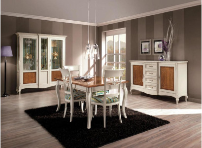 Set da pranzo con mobiletto, sedie, 4x vetrina, gruppo di sala da pranzo con 7 pezzi.