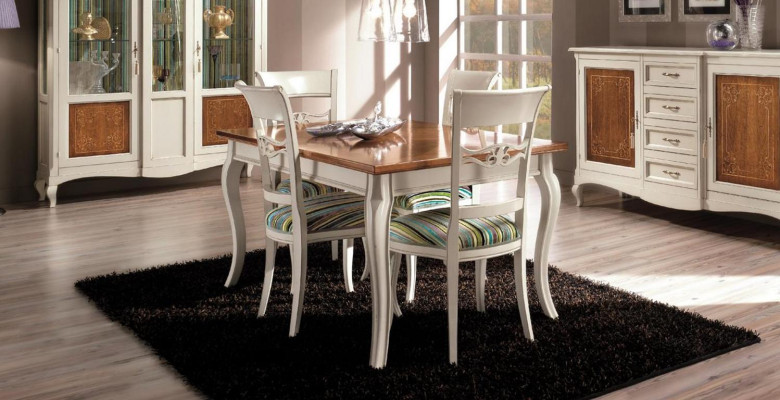 Set da pranzo con mobiletto, sedie, 4x vetrina, gruppo di sala da pranzo con 7 pezzi.