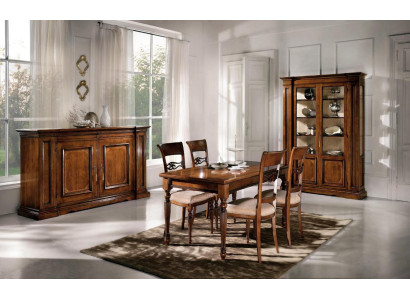 Set sala da pranzo con 4 sedie Vetrina Gruppo Tavolo con sedie Vetrine 7 pezzi Comò