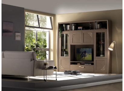 Mobile porta TV in legno con parete attrezzata, credenza e vetrina per il soggiorno design.