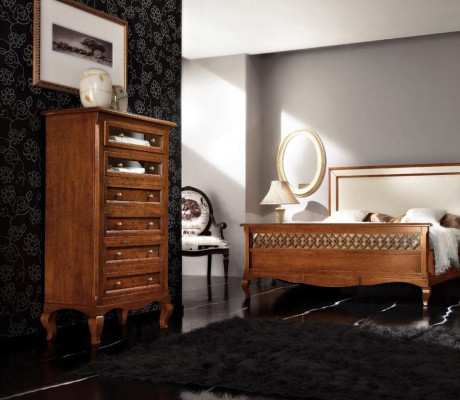 Set da camera da letto di lusso 4 pezzi. Letto 2 comodini Comò Mobili in legno massello Italia