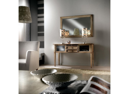 Stile rustico da casa di campagna, console da toeletta con specchio, console marrone.