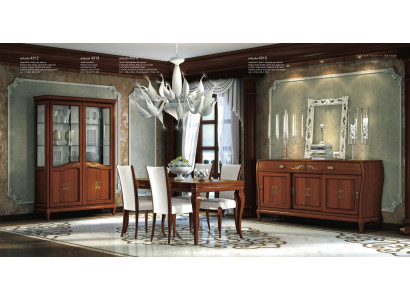 Design Set 7 pezzi sala da pranzo tavolo sedia cassettiera vetrina gruppo tavoli da pranzo in legno