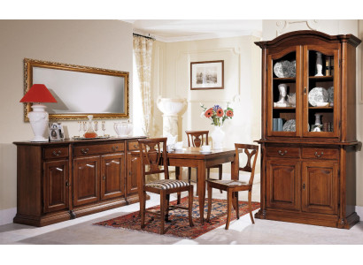 Design sala da pranzo Set di arredi 6 pezzi in legno Mobili 4 sedie Tavolo Vetrina Gruppo Nuovo
