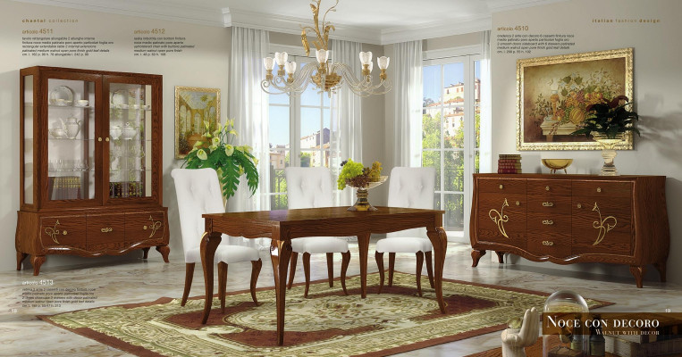 Sala da pranzo Tavolo da pranzo Sedia Comò Vetrina Gruppo Sala da pranzo in legno Nuovo Set 7 pezzi.