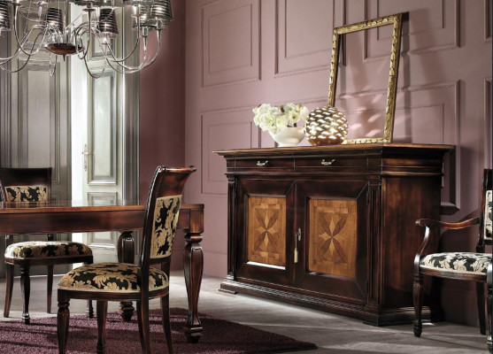 Sala da pranzo Set arredamento Cassettiera Sedie 4x Vetrina Gruppo Salotto Tavolo 7 pezzi.