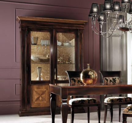 Sala da pranzo Set arredamento Cassettiera Sedie 4x Vetrina Gruppo Salotto Tavolo 7 pezzi.