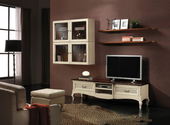 Set parete attrezzata 7 pezzi. Soggiorno mobile TV Vetrina Mensola Moderno Gruppo Arredamento in legno Nuovo