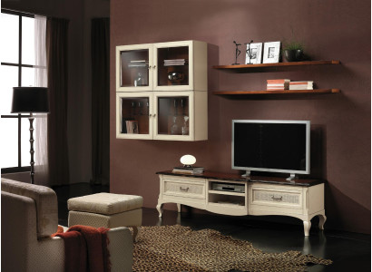 Set parete attrezzata 7 pezzi. Soggiorno mobile TV Vetrina Mensola Moderno Gruppo Arredamento in legno Nuovo