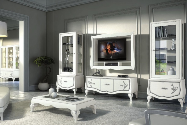 Set di mobili per l'arredamento TV 4 pezzi. Mobile TV, vetrina, credenza, armadio design nuovo.