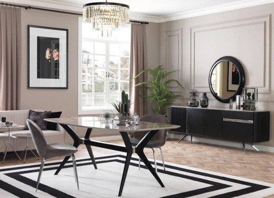 Set da pranzo Ess Tavolo con 4 sedie Set completo Imbottiture Designer 5 pezzi