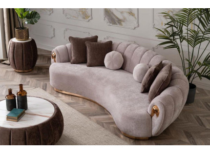 Divano di lusso Big Couch Divano rotondo Divani xxl Sedute imbottite Tessuto 263cm Grigio