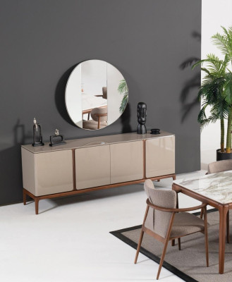 Sala da pranzo credenza specchio credenza in legno con stile metallo nero cassettiera.