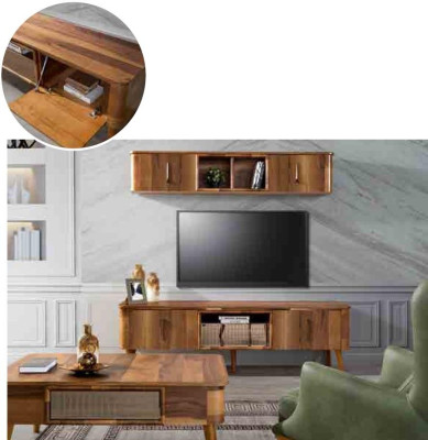 Mobile tv in pelle e legno Tavolo Armadio televisivo Tavolo Design basso Set di 2 pezzi Nuovo
