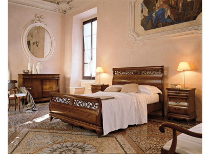 Set di mobili da camera da letto 4 pezzi. Letto 2 comodini Cassettiera Legno massiccio Mobili di design.