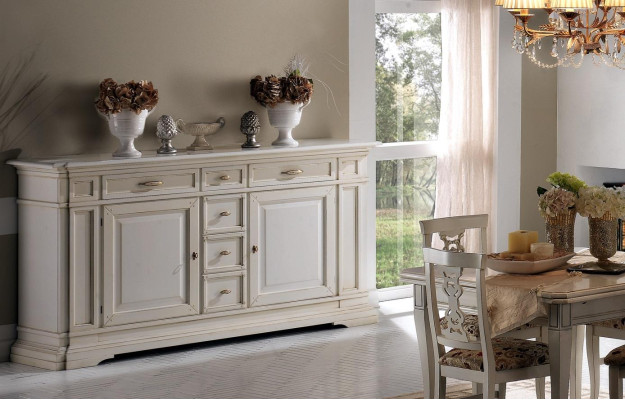 Garnitura 7 pezzi in legno mobile comò 4 sedie tavolo vetrina nuovo insieme set da sala da pranzo