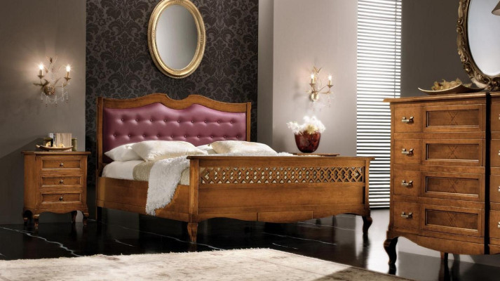 Camera da letto di design italiana Letto 2 comodini Set di 4 pezzi Nuovo