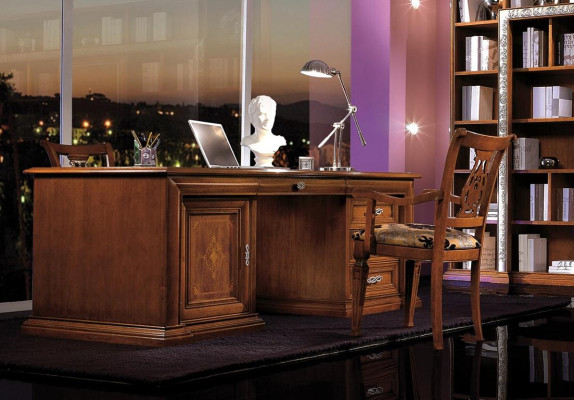 Scrivania Sedia Tavoli Studio Tavolo Massiccio in 2 pezzi Set Ufficio