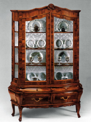 Mobile buffet in legno massiccio con 2 cassetti e ante in vetro per sala da pranzo o soggiorno