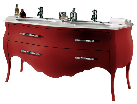 Mobile sottolavabo Mobilio bagno Rosso 175cm Armadio Mobili da bagno Sospeso Bagno Nuovo