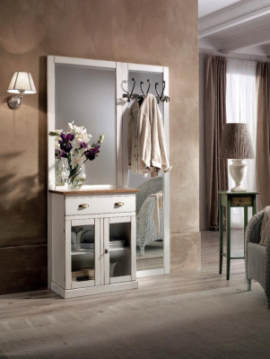 Supporto per abiti con ripiani Supporto per abiti con specchi Scaffale con cassetti bianco