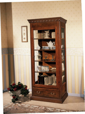 Mobili Vetrine in legno massiccio con vetro, credenza in legno massiccio per soggiorno.