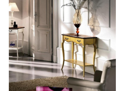 Tavolino console in legno per ingresso, giallo, nuovo.