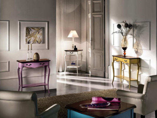 Tavolino console in legno per ingresso, giallo, nuovo.