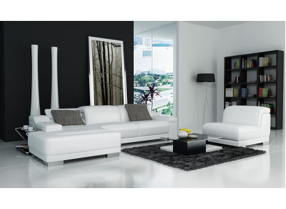 Divano d'angolo moderno a forma di L con cuscini, angolo seduta divano + poltrona angolare.