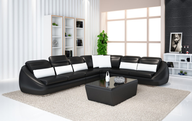 Divano angolare con pouf, divano design, divano letto, divano da salotto con set di imbottitura.