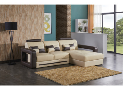 Divano ad angolo a L con imbottitura in pelle per soggiorno.