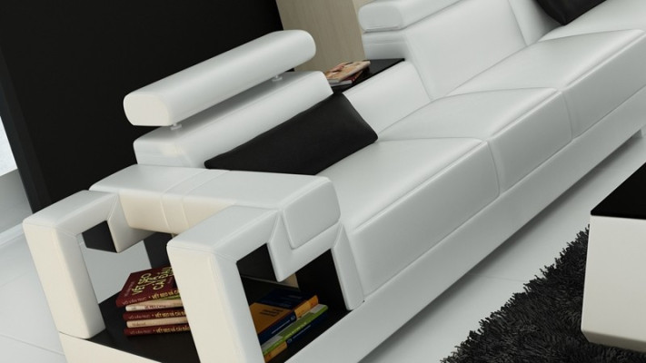 Divano ad angolo a forma di L in pelle per il soggiorno soundeperunacdal design.