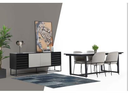 Zona pranzo Set da pranzo Sala da pranzo Tavolo Sedie 8 pezzi Legno Nero Nuovo