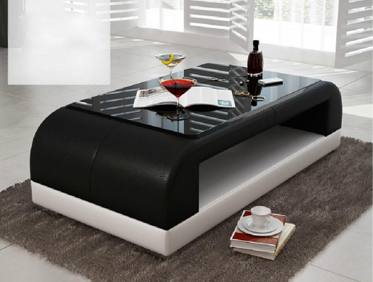 Tavolino in vetro design, tavolino da caffè, divano in pelle per il soggiorno, divano ausiliario.