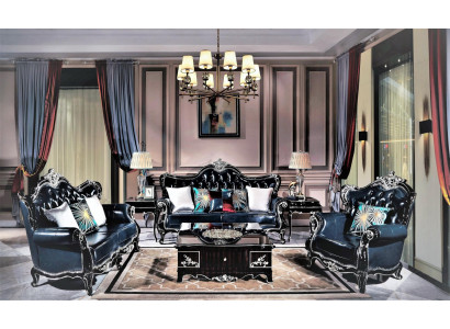 Set di divani Chesterfield classici 3+2+1 in nero ultra