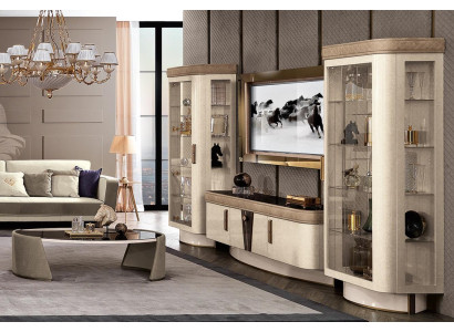 Set parete attrezzata 4 pezzi. Soggiorno mobile TV vetrina Libreria Moderno Gruppo Legno TV.
