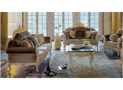 Divano in velluto imbottito Seduta 3 posti + 2 posti Set di divani Design in legno Divani italiani.