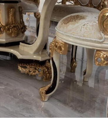 Set da pranzo di lusso 9 pezzi. Tavolo da pranzo + 6 sedie + credenza con specchio bianco Nuovo