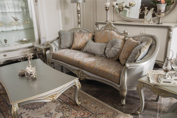 Tavolino da salotto di lusso Tavolini classici Oro Tavolo argentato in legno