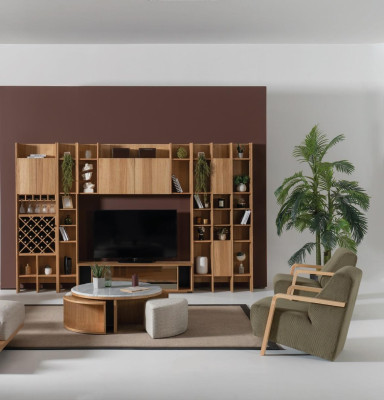 Set di mobili da soggiorno Designer Poltrona 2x Parete attrezzata Tavolino da caffè