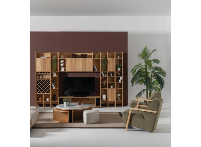 Set di mobili da soggiorno Designer Poltrona 2x Parete attrezzata Tavolino da caffè