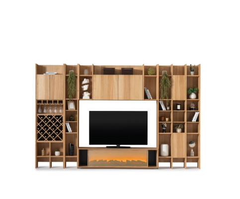 Set di mobili da soggiorno Designer Poltrona 2x Parete attrezzata Tavolino da caffè