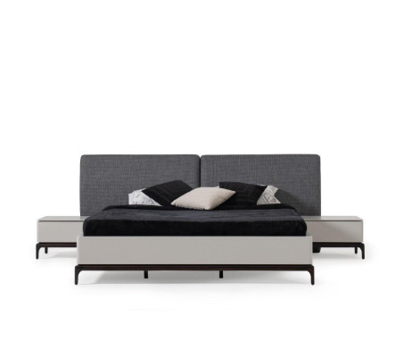Set da camera da letto moderno in bianco e nero (letto, due comodini, cassettiera con specchio)