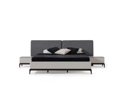 Set da camera da letto moderno in bianco e nero (letto, due comodini, cassettiera con specchio)