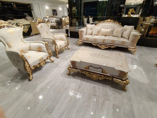 Set divano composto da 3+1 posti in tessuto e legno per il salotto, divano di lusso completamente nuovo.